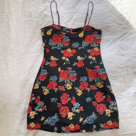 Realisation Christy Silk Spaghetti Strap Mini Dress Black 90s Floral Print - Picture 6 of 7